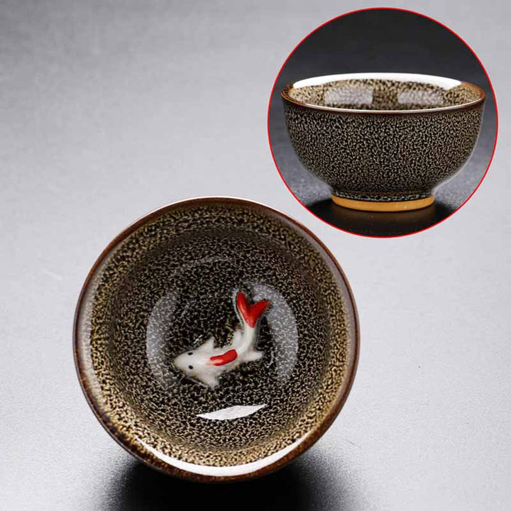 Buddha Stones pequeño horno de peces Koi cambio chino Jianzhan taza de té de cerámica Kung Fu taza de té 60ml