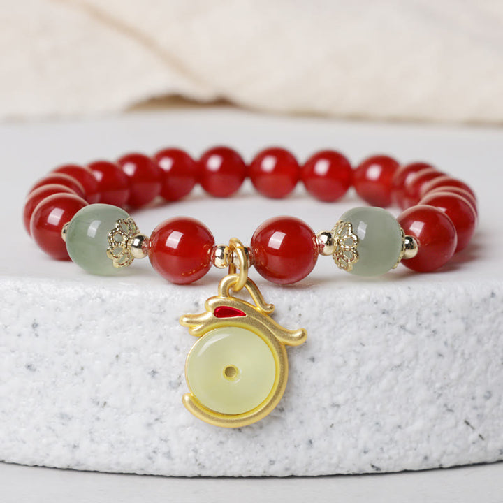 Buddha Stones Año del Dragón Ágata Roja Jade Hebilla de la Paz Pulsera de Éxito del Personaje Fu