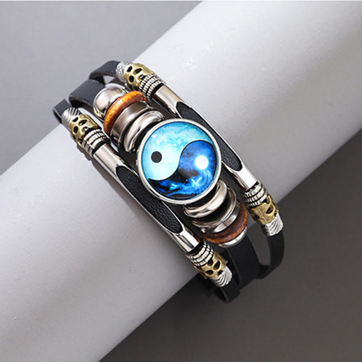 Pulsera de equilibrio de cuero Yin Yang con Buddha Stones