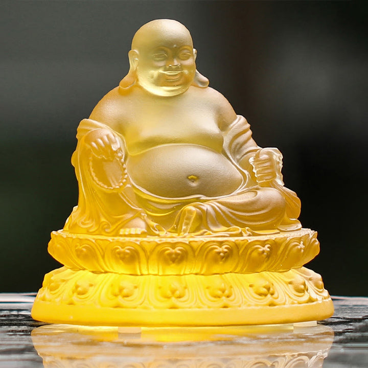 Buddha Stones hechas a mano, estatuilla de Buda sonriente, pieza de arte de cristal Liuli, estatua de riqueza, decoración del hogar