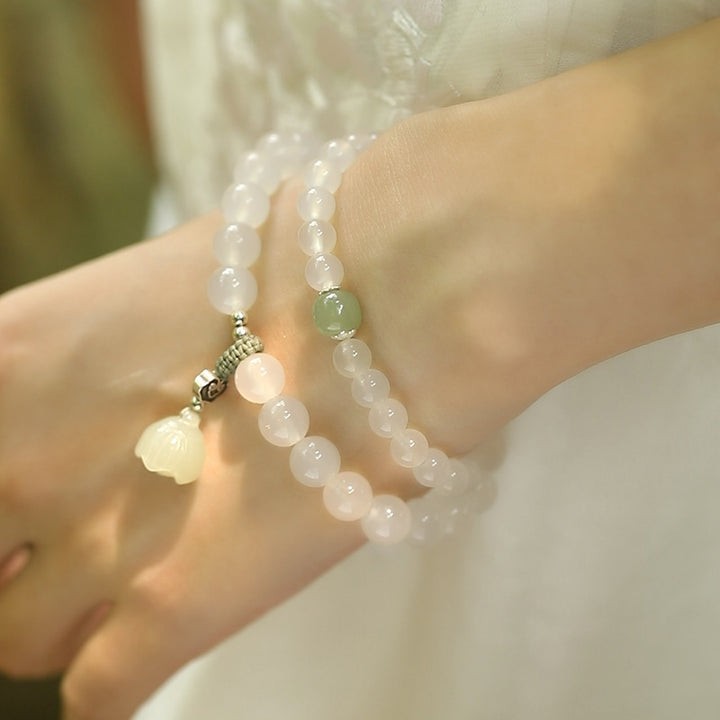 Pulsera de protección de loto de jade de ágata blanca