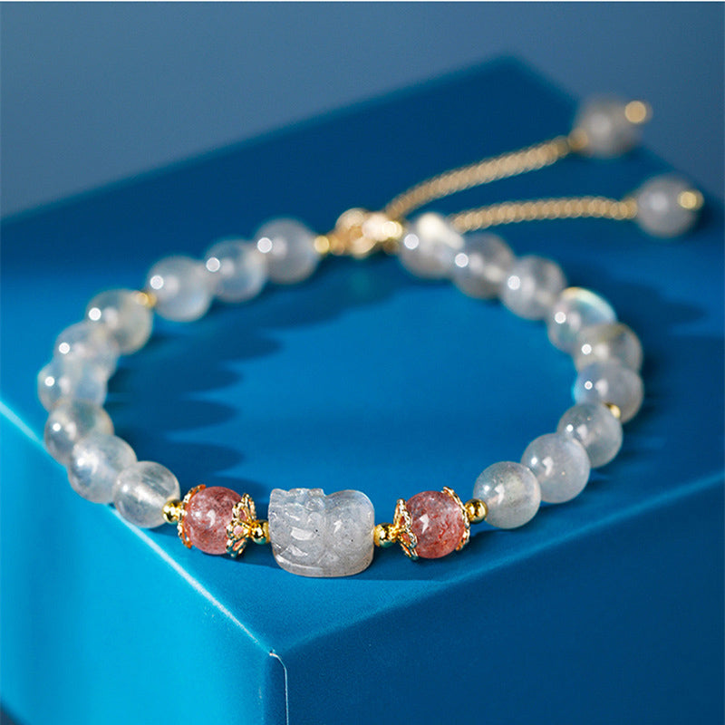 Pulsera curativa PiXiu con Buddha Stones , aguamarina, fresa, cuarzo, amatista, piedra lunar