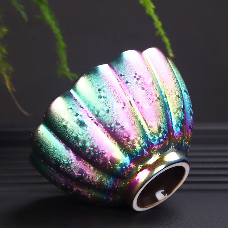 Taza de té de cerámica Jianzhan, cuenco de té de Kung Fu con Buddha Stones, Color arcoíris