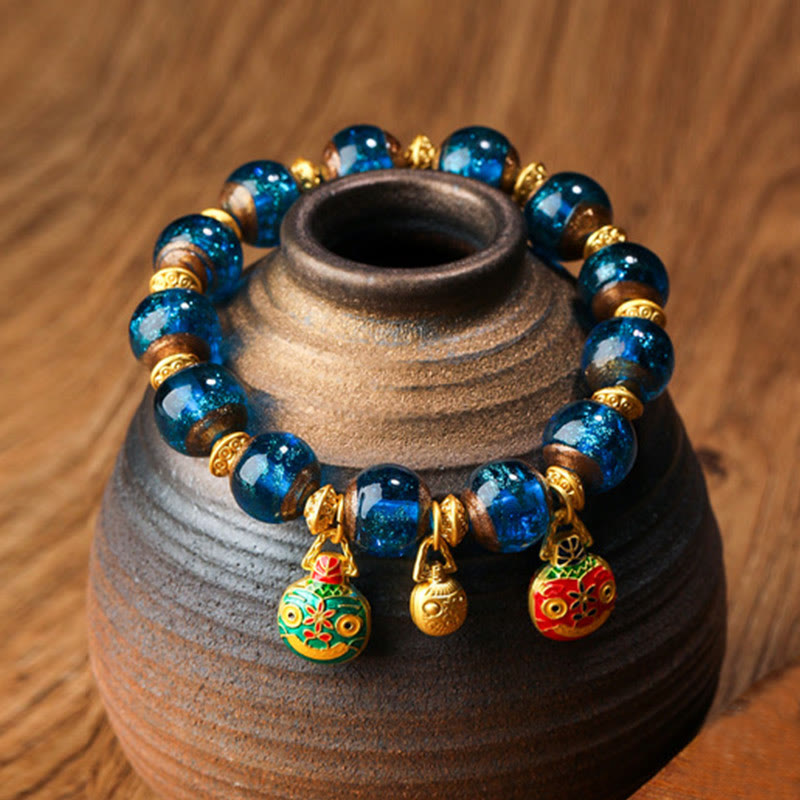 Pulsera de la fortuna con cuentas de cristal Liuli, dije de la familia de la bestia tragadora de oro con Buddha Stones - Azul - Familia de bestias devoradoras de oro - 12 mm - image 14