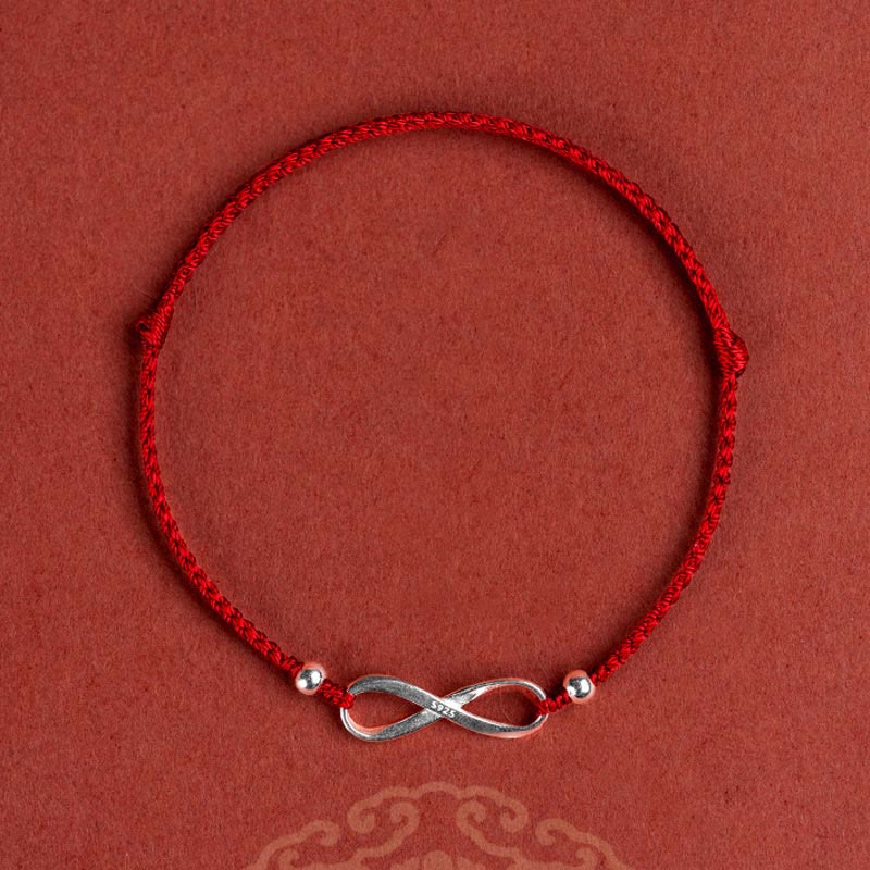Pulsera tobillera de hilo rojo de la suerte con nudo infinito de plata de ley 925 con Buddha Stones