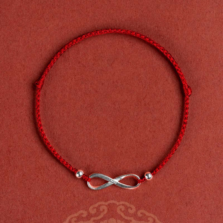 Pulsera tobillera de hilo rojo de la suerte con nudo infinito de plata de ley 925 con Buddha Stones