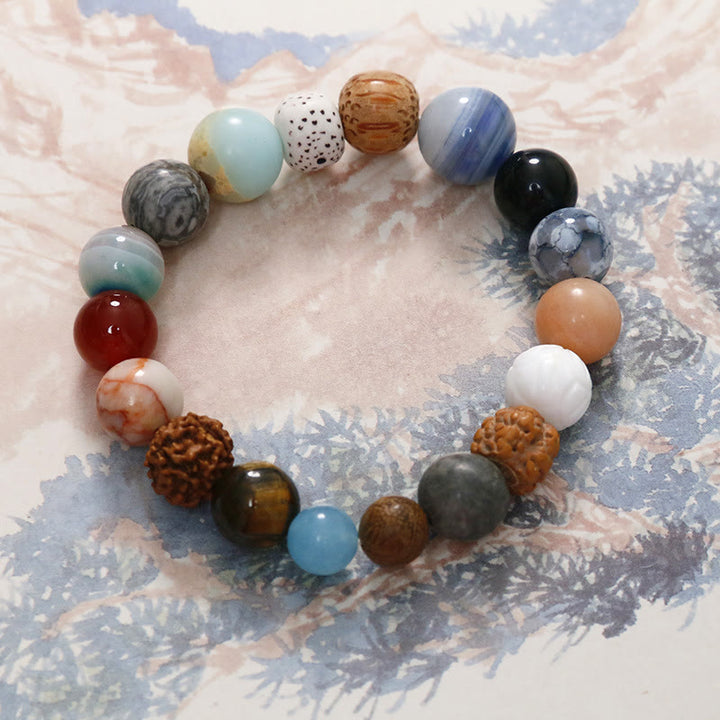 Buddha Stones, semilla de Bodhi Natural, piedra de cristal, ágata, pulsera para mantener alejados los espíritus malignos