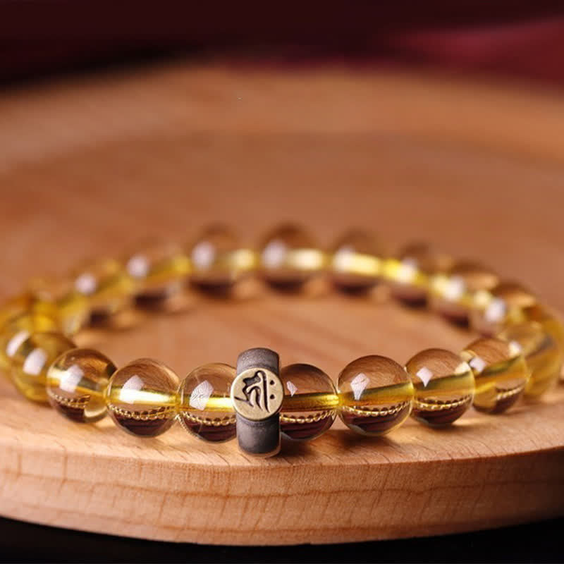 Pulsera de protección de citrino de Buda natal del zodíaco chino de plata de ley 925