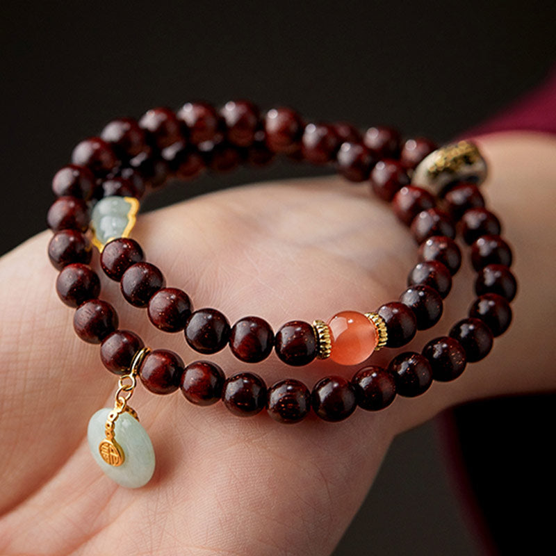 Buddha Stones Zodíaco Chino Buda Natal Hoja Pequeña Sándalo Rojo Jade Ágata Roja PiXiu Sooth Pulsera