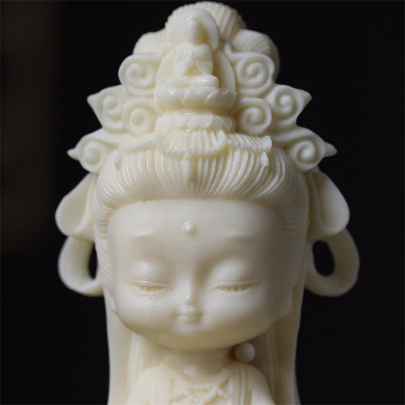 Buddha Stones Mini fruta de marfil Kwan Yin Avalokitesvara Lotus riqueza decoración de escritorio - image 5