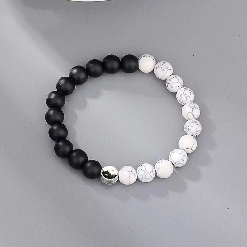 Buddha Stones, 3 uds., cuentas de piedra esmerilada de turquesa blanca Natural, pulsera de riqueza Yin Yang