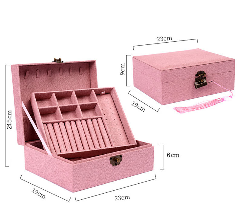 Caja organizadora de joyas de diseño Simple con Buddha Stones, caja de almacenamiento de joyas de dos capas, caja de franela con cerradura - image 17