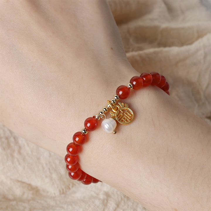 Buddha Stones Año del Dragón Ágata Roja Jade Hebilla de la Paz Pulsera de Éxito del Personaje Fu
