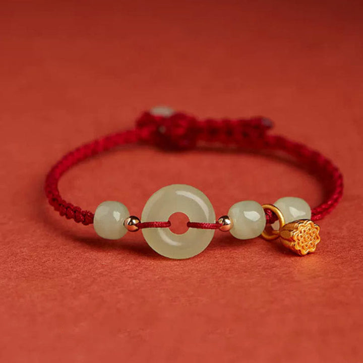 Pulsera de Buddha Stones, hebilla redonda de la paz, Jade, loto, felicidad, abundancia y riqueza - Loto-Rojo Oscuro (Circunferencia de la muñeca 14-18 cm) - image 0
