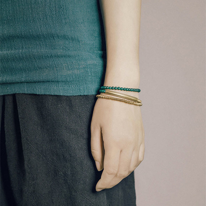 Pulsera tibetana de triple envoltura con protección de cobre y piedra de ágata
