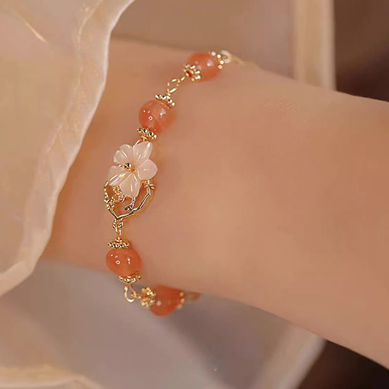 Pulsera de Confianza de Buddha Stones Ágata Roja Piedra Tridacna Flor