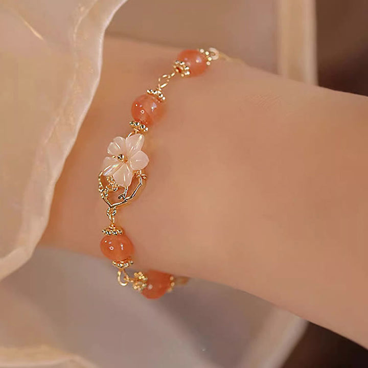 Pulsera de Confianza de Buddha Stones Ágata Roja Piedra Tridacna Flor
