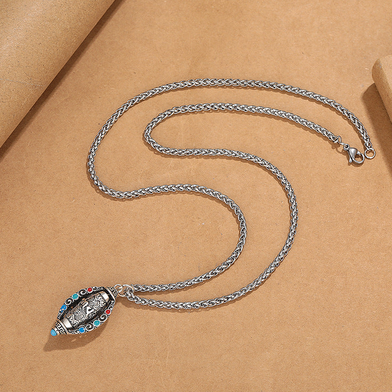 Collar con colgante giratorio de pureza de Om Mani Padme Hum tibetano con Buddha Stones