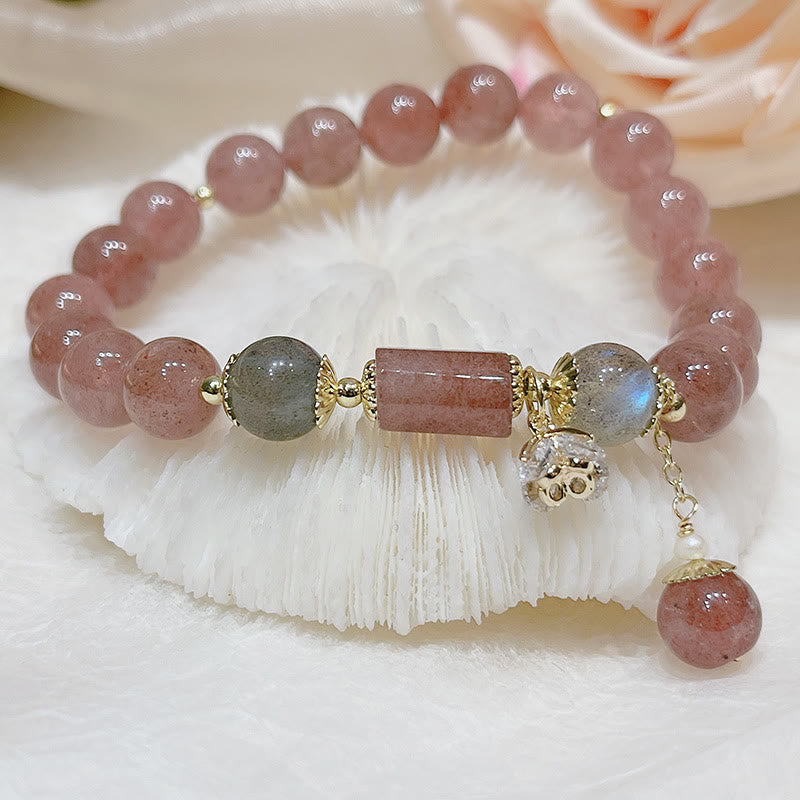 Pulsera de amor con piedra lunar de cuarzo fresa natural de Buddha Stones