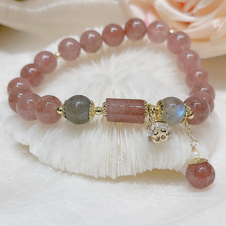 Pulsera de amor con piedra lunar de cuarzo fresa natural de Buddha Stones