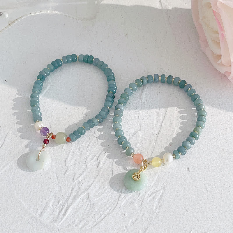 Buddha Stones Natural Hetian Jade perla paz hebilla Fu personaje calabaza bolsa de dinero fresa cuarzo PiXiu pulsera de la suerte