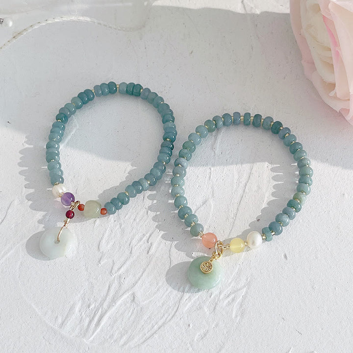 Buddha Stones Natural Hetian Jade perla paz hebilla Fu personaje calabaza bolsa de dinero fresa cuarzo PiXiu pulsera de la suerte