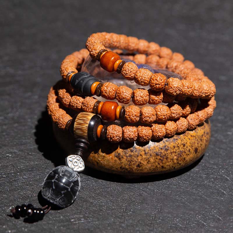 Tíbet 108 Mala cuentas Rudraksha Bodhi semilla zodiaco chino Buda Natal pulsera con dijes de riqueza