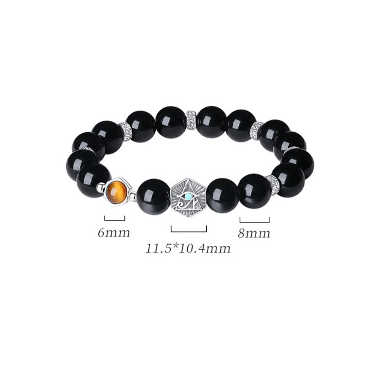 Pulsera de purificación de ojo de tigre de obsidiana negra de plata de ley 925 con Buddha Stones