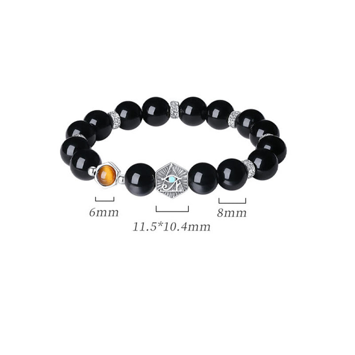 Pulsera de purificación de ojo de tigre de obsidiana negra de plata de ley 925 con Buddha Stones