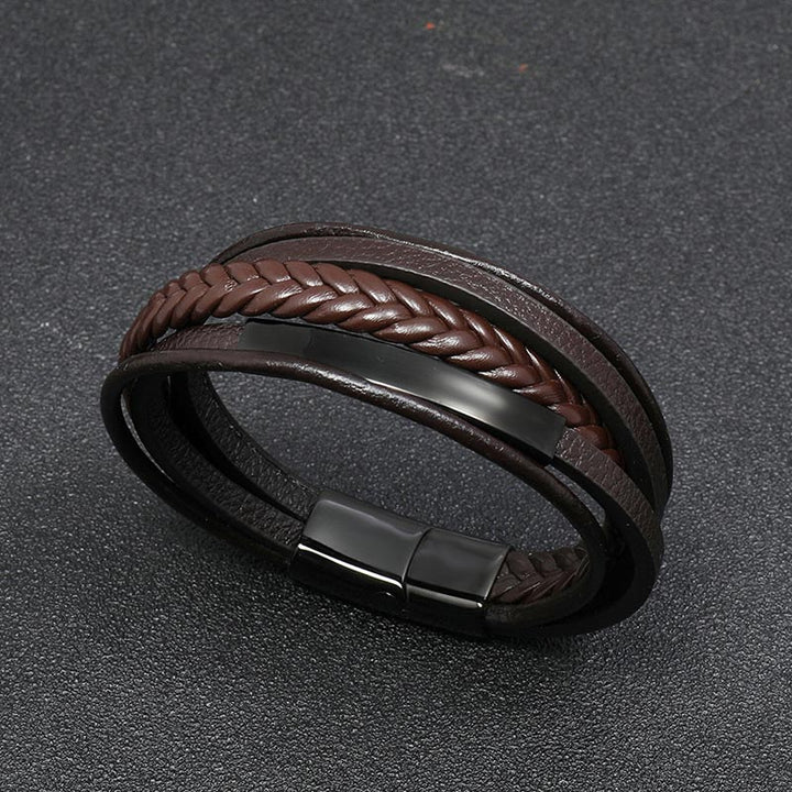 Pulsera de la suerte de cuero y acero titanio con diseño simple de Buddha Stones