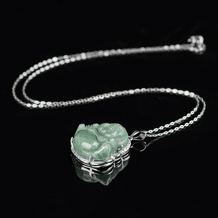 Collar con colgante de cadena de jade de Buda sonriente de plata de ley 925 con Buddha Stones - image 10