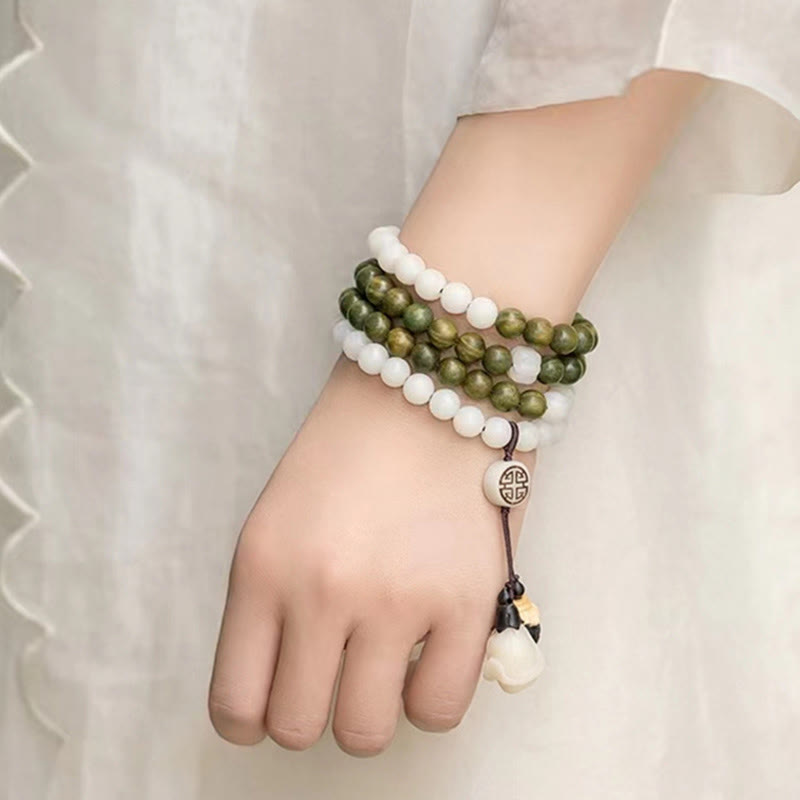 Pulsera calmante de semillas de Bodhi de sándalo verde natural con Buddha Stones