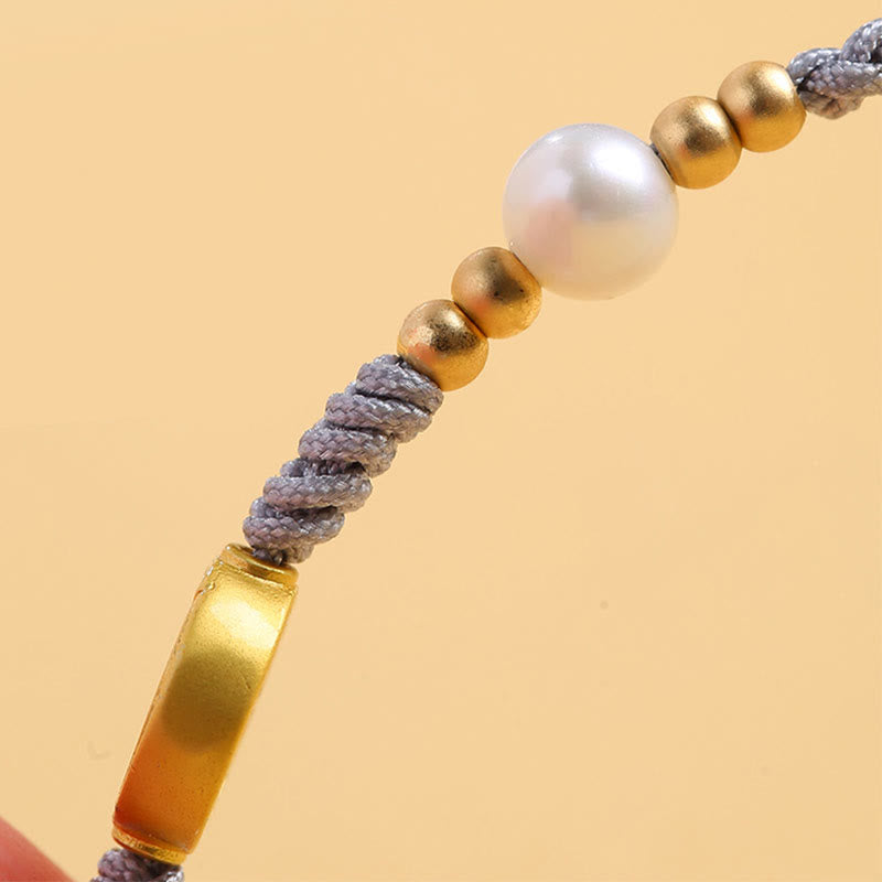 Pulsera trenzada de cuerda azul con Buddha Stones, moneda de cobre, árbol de la fortuna, perla, suerte