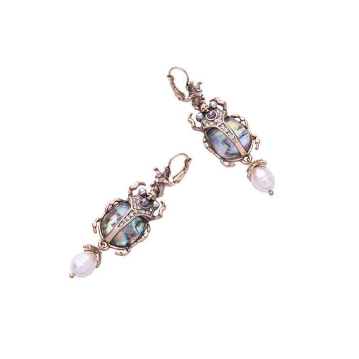 Pendientes colgantes con forma de calavera y escarabajo, estilo vintage, con perlas de cristal y escarabajo
