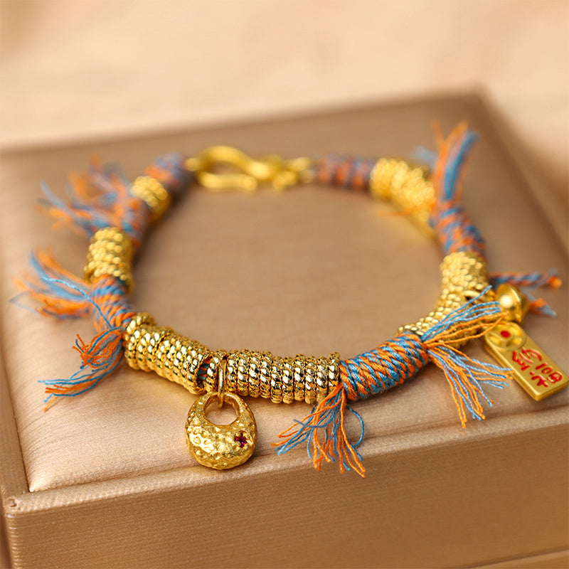 Pulsera trenzada de cuerda multicolor de la suerte tibetana hecha a mano con Buddha Stones