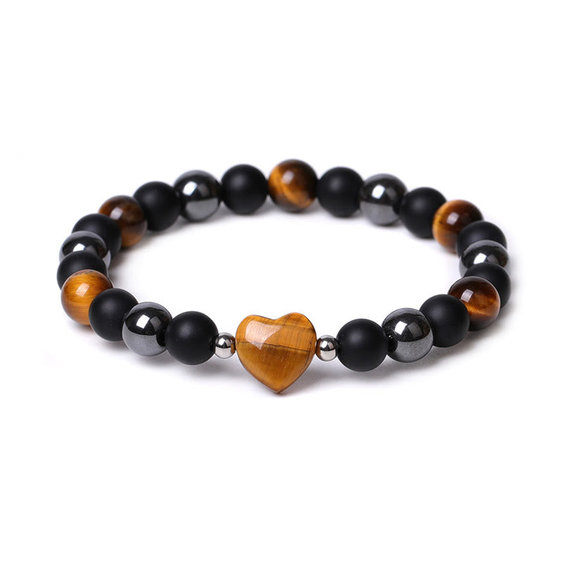 Pulsera de protección de corazón de amor de cristal de piedra de ojo de tigre de ónix negro de Buddha Stones