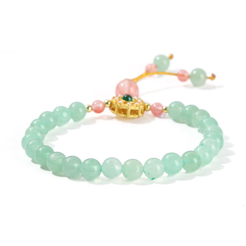 Pulsera con borlas y cuentas de la suerte de aventurina verde con Buddha Stones