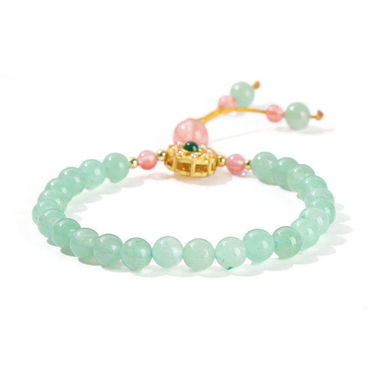 Pulsera con borlas y cuentas de la suerte de aventurina verde con Buddha Stones