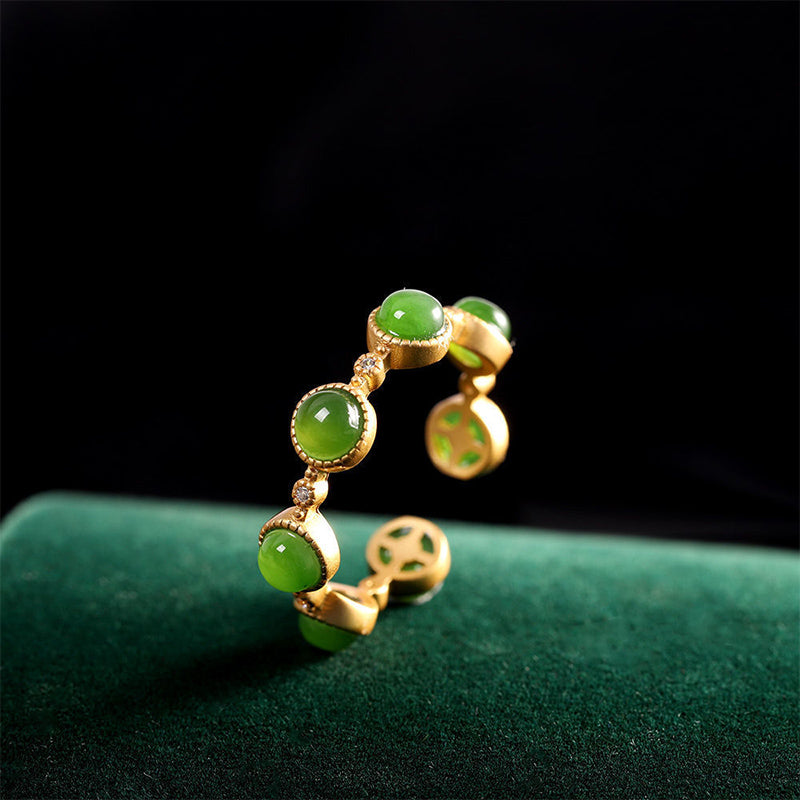Anillo ajustable calmante curativo de jade cian con Buddha Stones - image 11