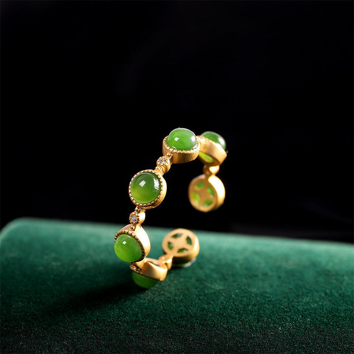 Anillo ajustable calmante curativo de jade cian con Buddha Stones - image 11