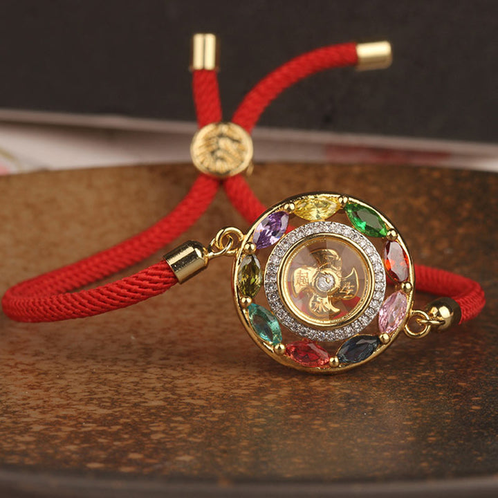 Buddha Stones colorido circón cobre riqueza suerte rotación pulsera collar colgante