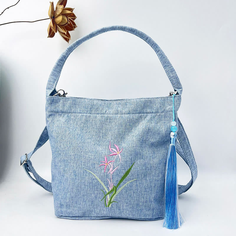 Buddha Stones, glicina, ciruela, loto, flor de cerezo, algodón, lino, lona, bolso cruzado, bolso de hombro