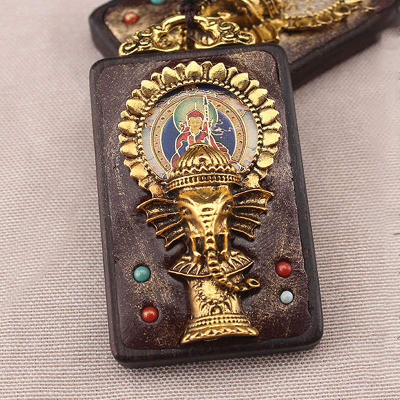 Colgante de cuerda con collar de bendición de Buda, Dios de la fortuna, elefante de madera de ébano