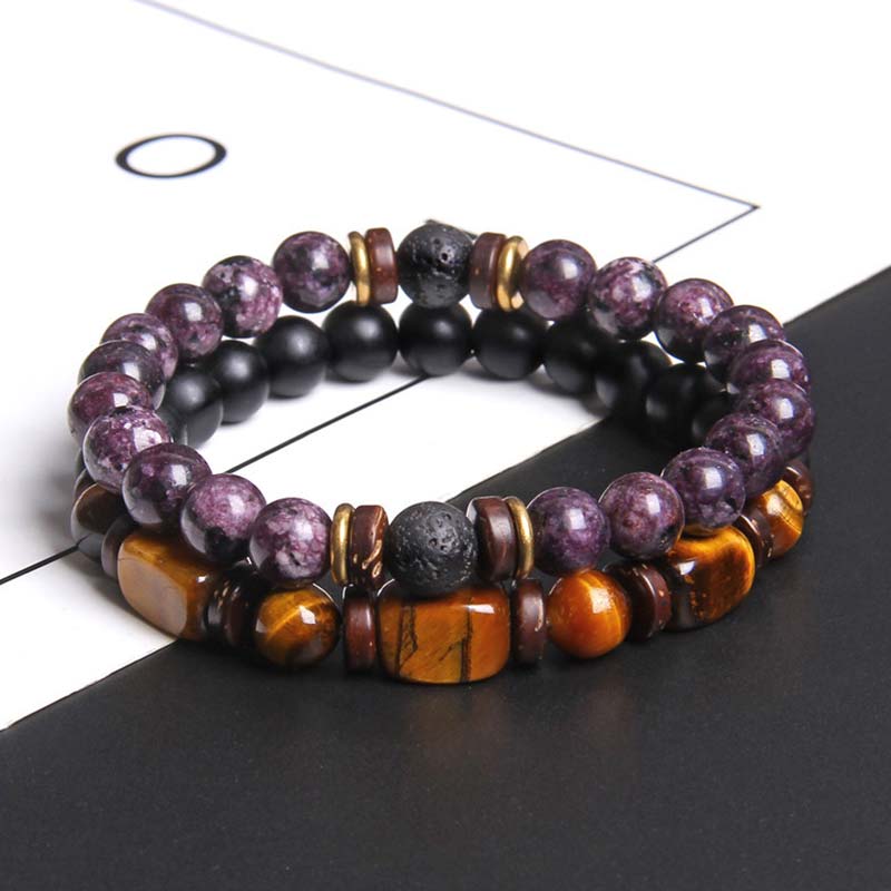 Buddha Stones 2 pulseras de cuentas de ojo de tigre de piedra emperador de cristal curativo