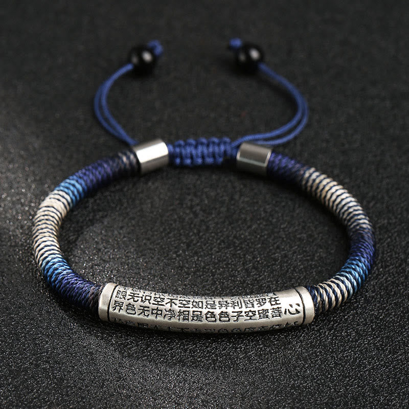 Pulsera trenzada hecha a mano con Buddha Stones de plata de ley 999 con forma de corazón Sutra Calm