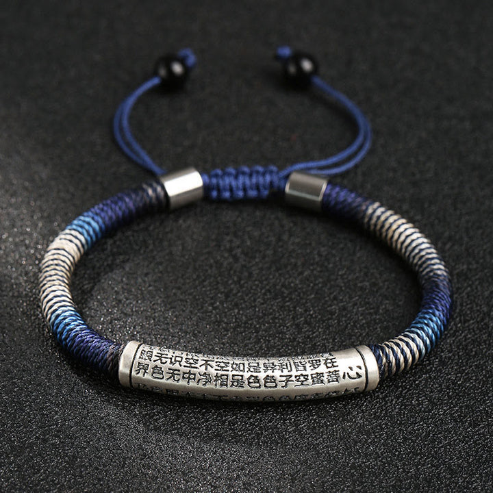 Pulsera trenzada hecha a mano con Buddha Stones de plata de ley 999 con forma de corazón Sutra Calm