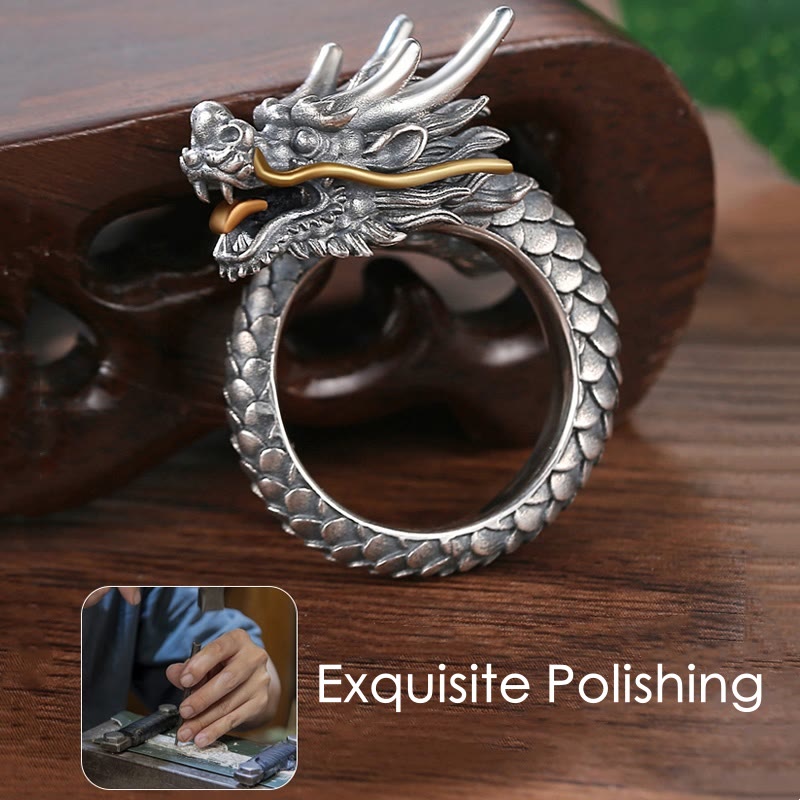 Anillo ajustable de fuerza de protección con diseño de dragón vintage de plata de ley 925 con Buddha Stones - image 4