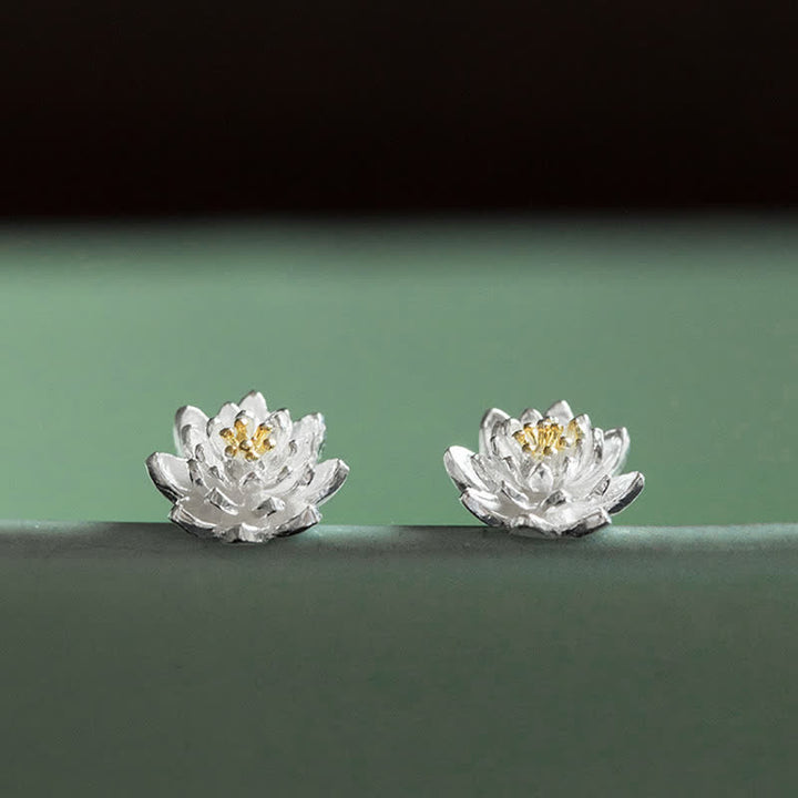 Pendientes de equilibrio de flor de loto de plata de ley 925 con Buddha Stones