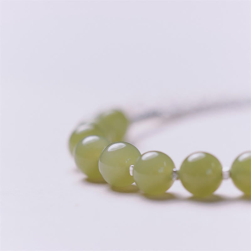 Pulsera de cadena de la suerte con cuentas de jade hetiano de plata de ley 925 con Buddha Stones - image 2