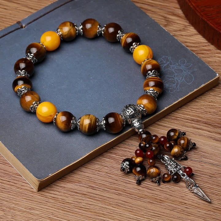 Ojo de Tigre Natural, ágata roja, vena de dragón, piedra de ágata, pulsera curativa de poder Vajra Dorje, decoración del coche